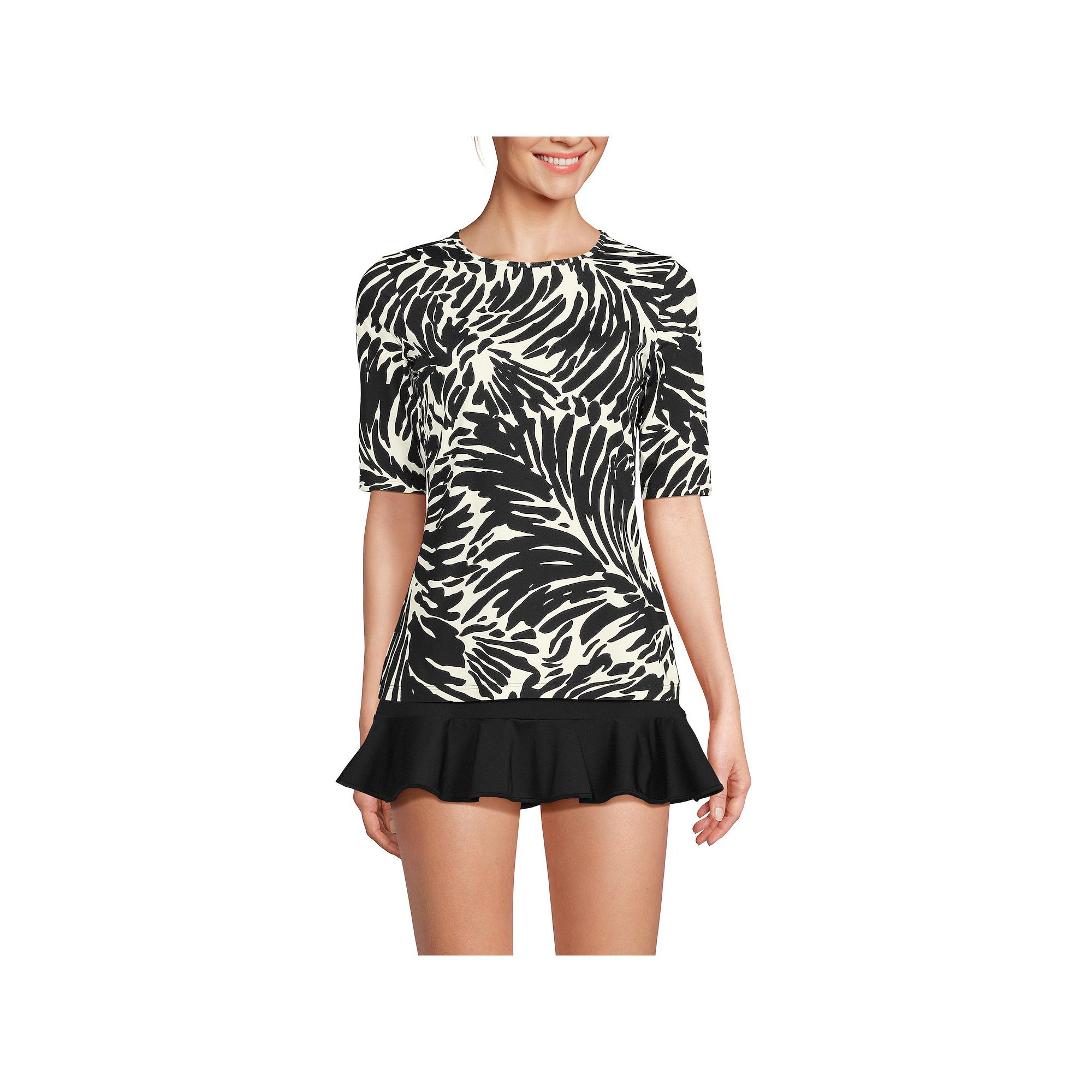 Womens Lands End UPF 50 Elbow-Sleeve Rash Guard Swim Tee, Size: Medium Lo
