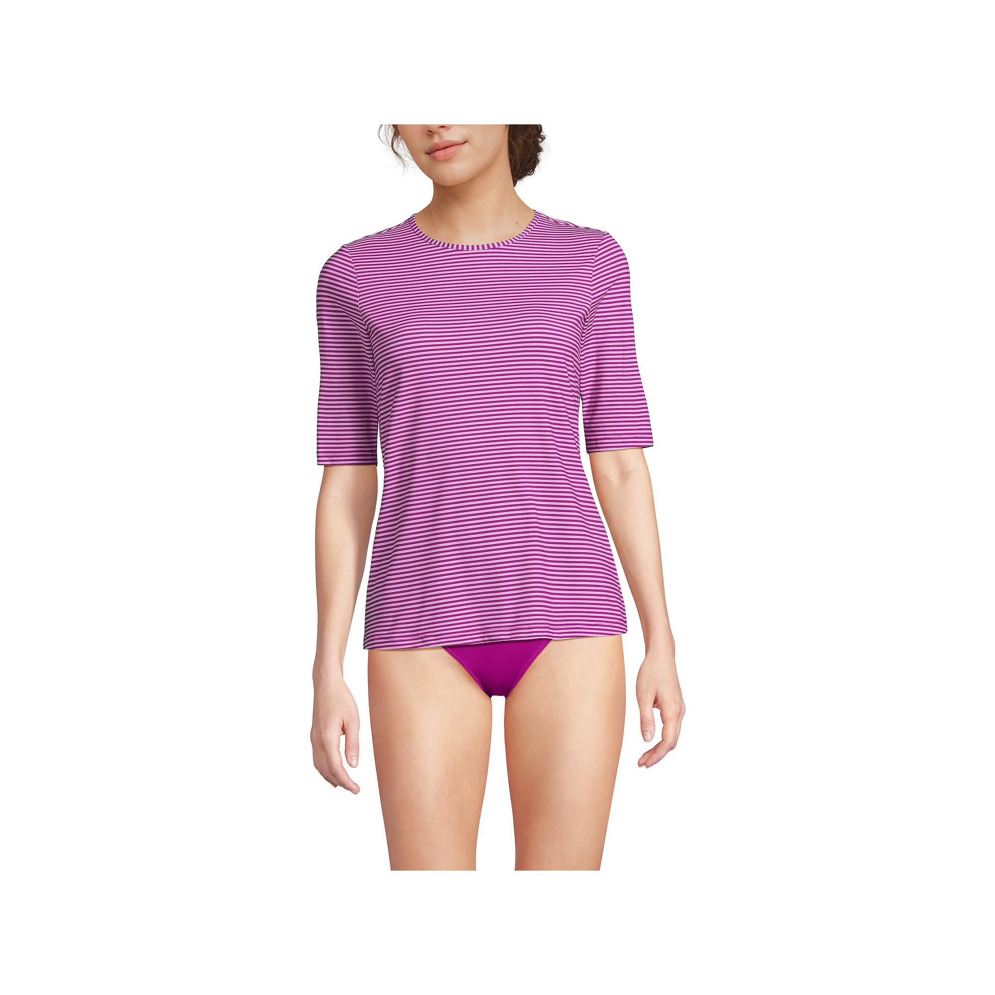 Womens Lands End UPF 50 Elbow-Sleeve Rash Guard Swim Tee, Size: Medium Lo