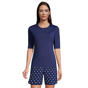 Women's Lands' End UPF 50 Elbow-Sleeve Rash Guard Swim Tee