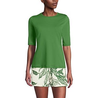 Women's Lands' End UPF 50 Elbow-Sleeve Rash Guard Swim Tee