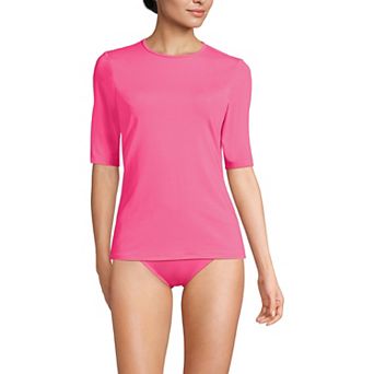 Women's Lands' End UPF 50 Elbow-Sleeve Rash Guard Swim Tee