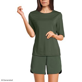 Women's Lands' End UPF 50 Elbow-Sleeve Rash Guard Swim Tee