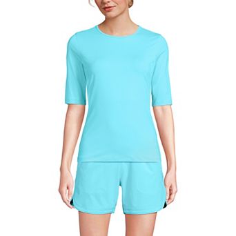 Women's Lands' End UPF 50 Elbow-Sleeve Rash Guard Swim Tee