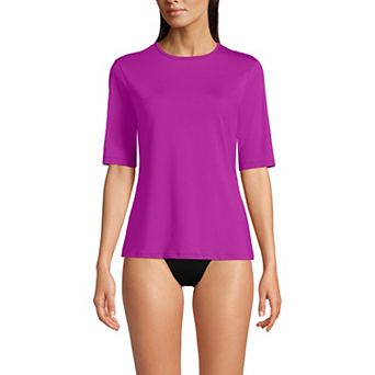 Women's Lands' End UPF 50 Elbow-Sleeve Rash Guard Swim Tee