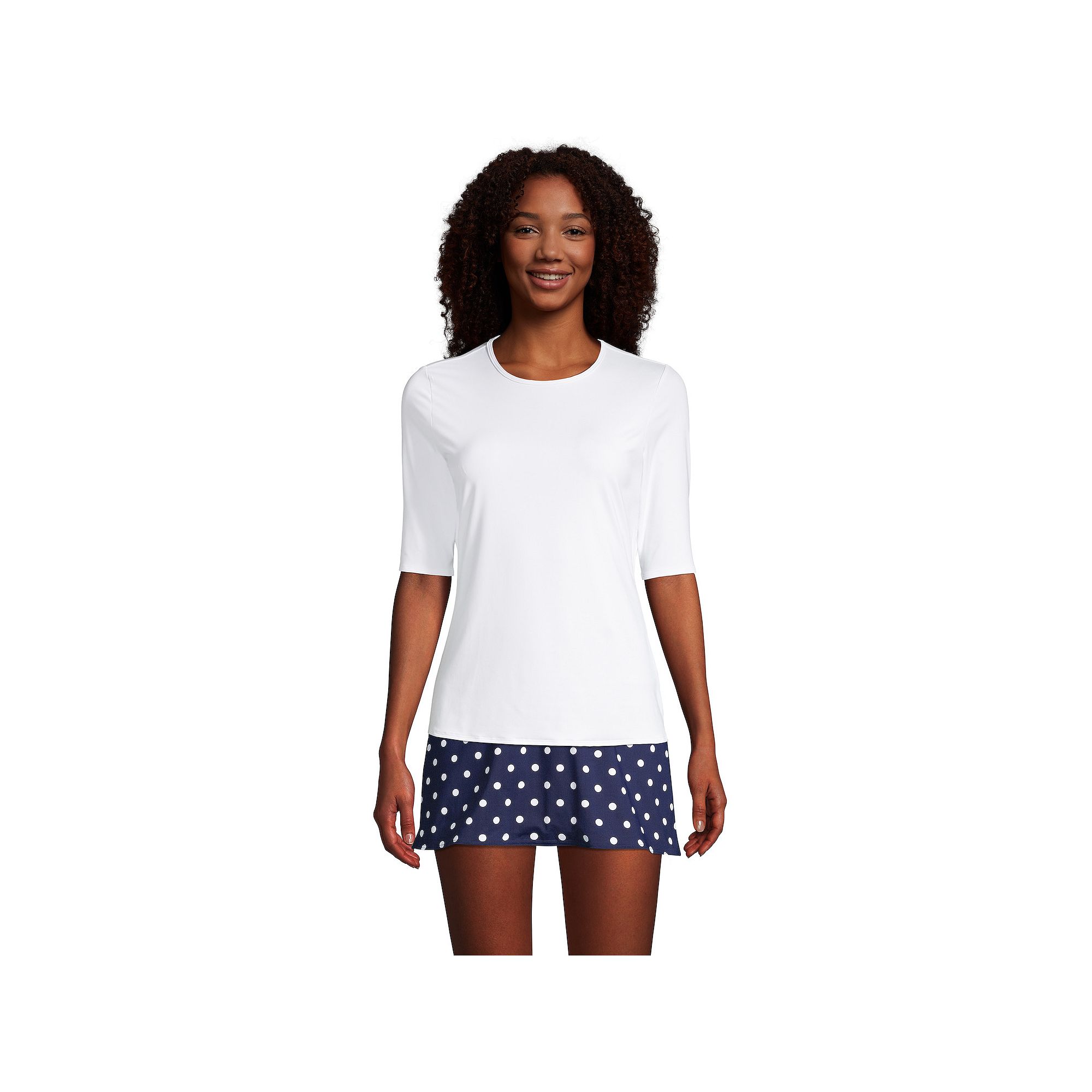 Womens Lands End UPF 50 Elbow-Sleeve Rash Guard Swim Tee, Size: XS, White