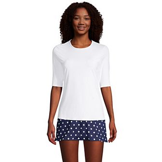 Women's Lands' End UPF 50 Elbow-Sleeve Rash Guard Swim Tee