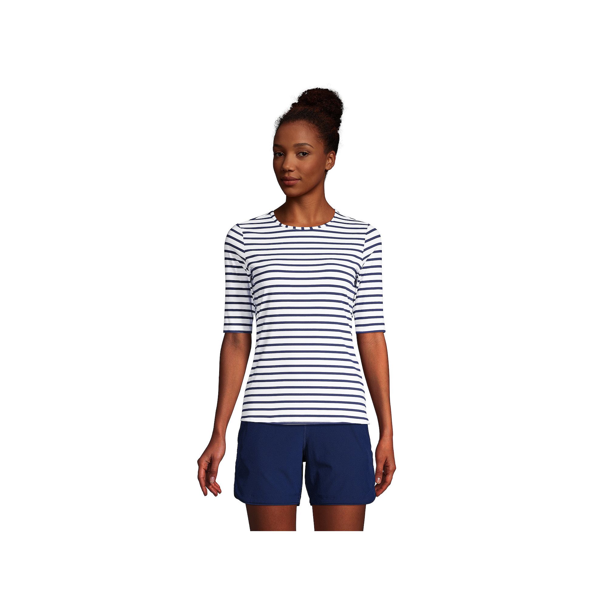 Womens Lands End UPF 50 Elbow-Sleeve Rash Guard Swim Tee, Size: XS, White