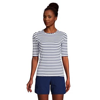 Women's Lands' End UPF 50 Elbow-Sleeve Rash Guard Swim Tee