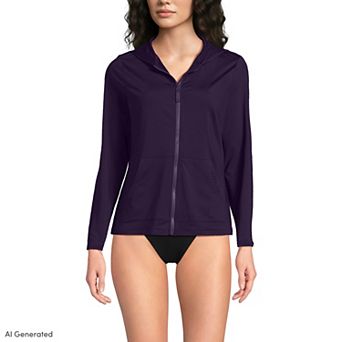 Women's Lands' End UPF 50 Hooded Long-Sleeve Rash Guard