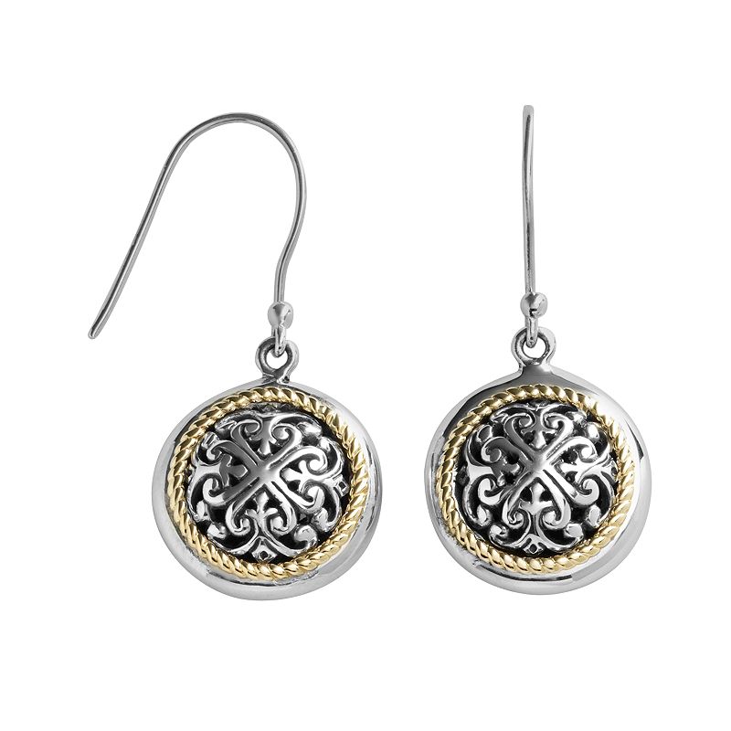 14k Gold and Sterling Silver Etruscan Drop Earrings