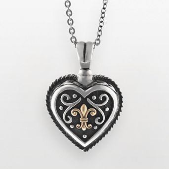 Art Gento 14k Gold and Sterling Silver Etruscan Heart Pendant