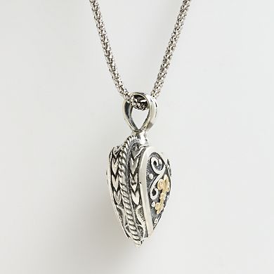 14k Gold and Sterling Silver Etruscan Heart Pendant
