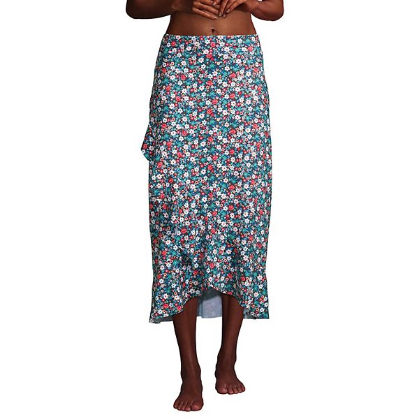 Women's Lands' End Ruffle Seersucker Midi Swim CoverUp Skirt