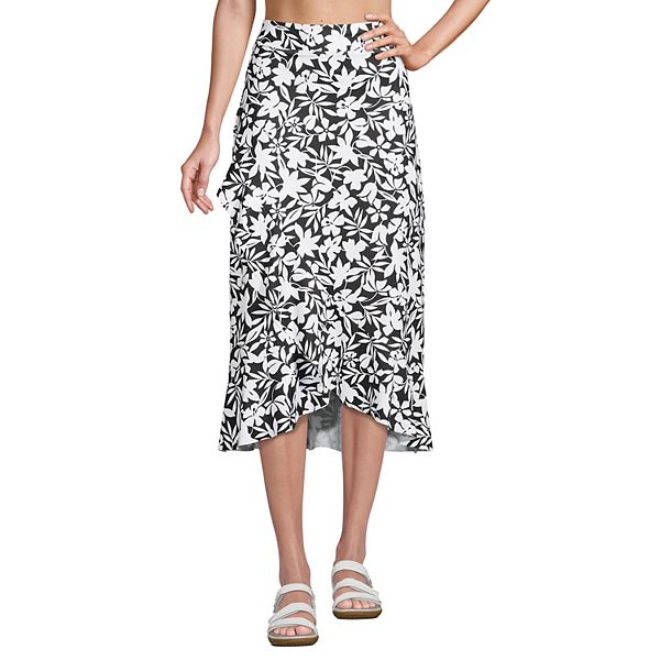 Women's Lands' End Ruffle Seersucker Midi Swim CoverUp Skirt