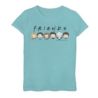 Girls 7-16 Friends Group Shot Cute Cartoon Style Portrait Line Up Graphic Tee