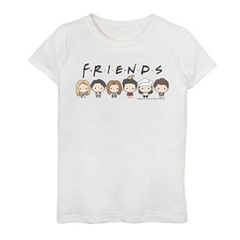 Girls 7-16 Friends Group Shot Cute Cartoon Style Portrait Line Up Graphic Tee