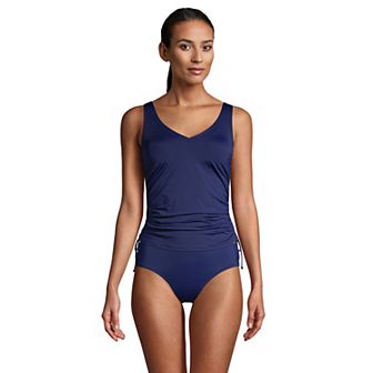 Women's Lands' End Ruched-Sides V-Neck UPF 50 Tankini Swimsuit Top