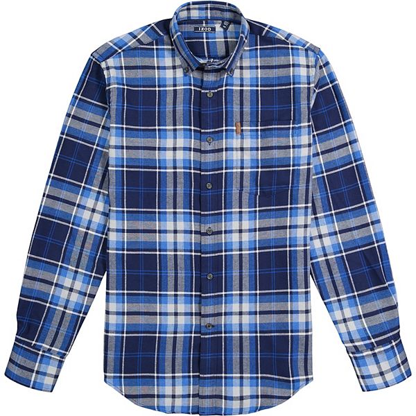 Men's IZOD ClassicFit Untuck Length Plaid Flannel ButtonDown Shirt