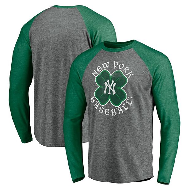 Men's Fanatics Branded Heathered Gray/Kelly Green New York Yankees Celtic  Raglan Long Sleeve T-Shirt