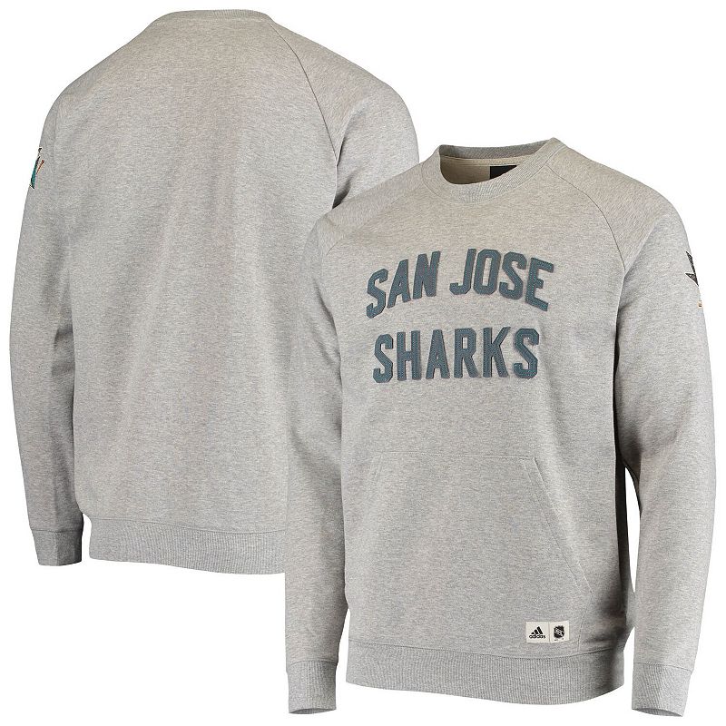 Mens adidas Gray San Jose Sharks Fleece Crew Raglan Pullover Sweatshirt, S
