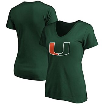 Women's Fanatics Branded Green Miami Hurricanes Primary Logo V-Neck T-Shirt