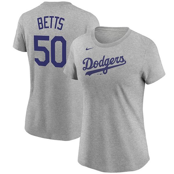 beetje winnaar Elk jaar Women's Nike Mookie Betts Heathered Gray Los Angeles Dodgers Name & Number  T-Shirt