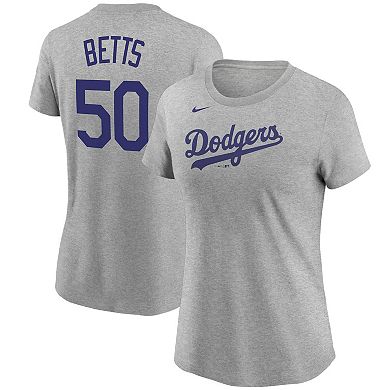 Women's Nike Mookie Betts Heathered Gray Los Angeles Dodgers Name & Number T-Shirt