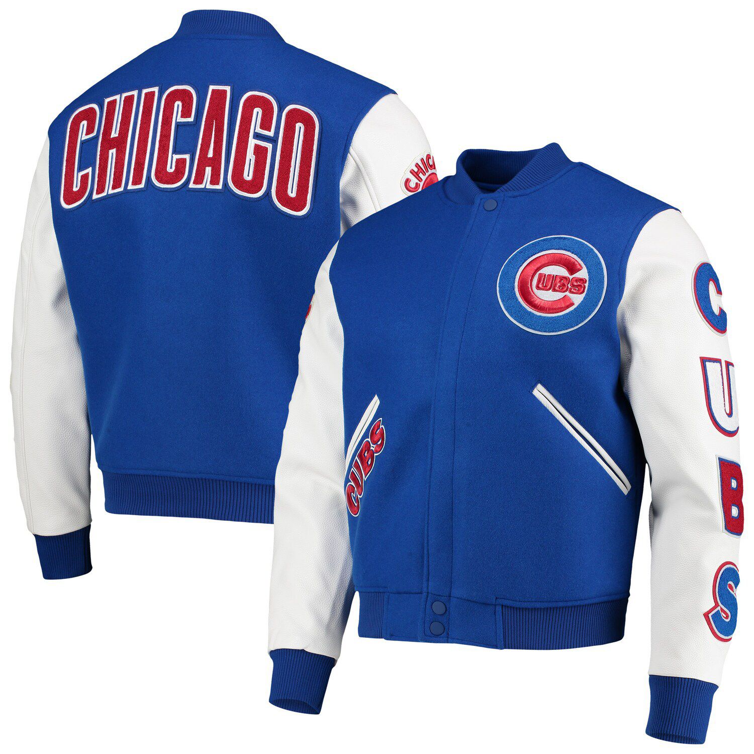 Chicago Cubs Big & Tall Colorblock Full-snap Jersey - White/royal