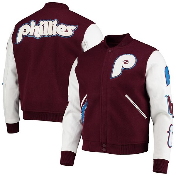 Men's Majestic White Philadelphia Phillies Big & Tall Pinstripe Tricot  Full-Zip Jacket
