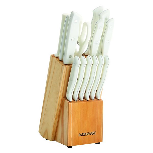 Triple Riveted Knife Block Set 15-piece in White and Gold