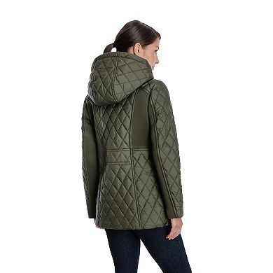 Women's London Fog Hooded Side-Stretch Quilted Jacket