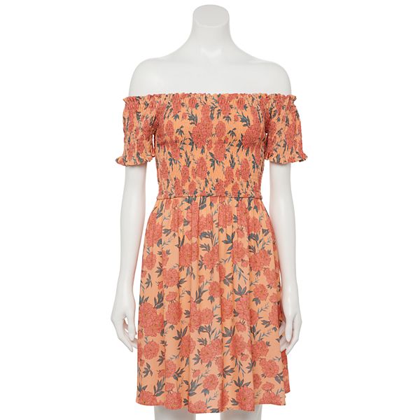 Juniors' Rewind Smocked OfftheShoulder Dress