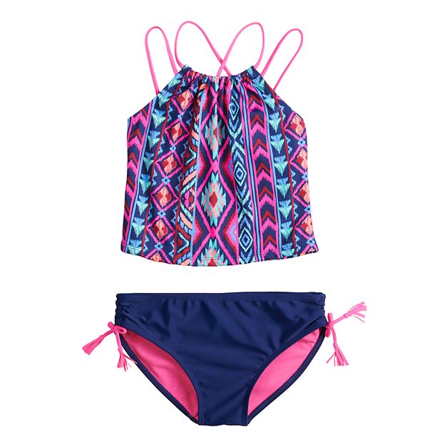 Little Girls Swimwear  Halter Medallion High Waist Two Piece