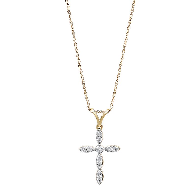 10k Gold 1/4 Carat T.W. Diamond Cross Pendant, Womens, Size: 18