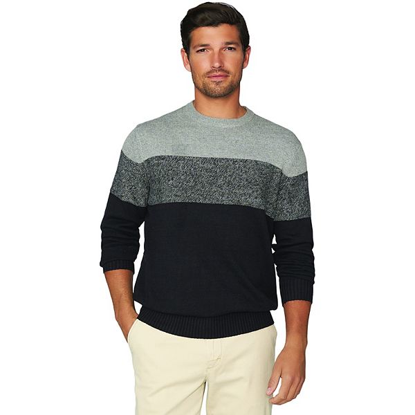 IZOD Mens Big and Tall Colorblock Jacquard 9 Gauge Crewneck Sweater