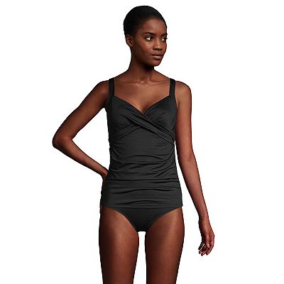Women s Lands End D Cup Tummy Control Surplice Underwire Tankini Top