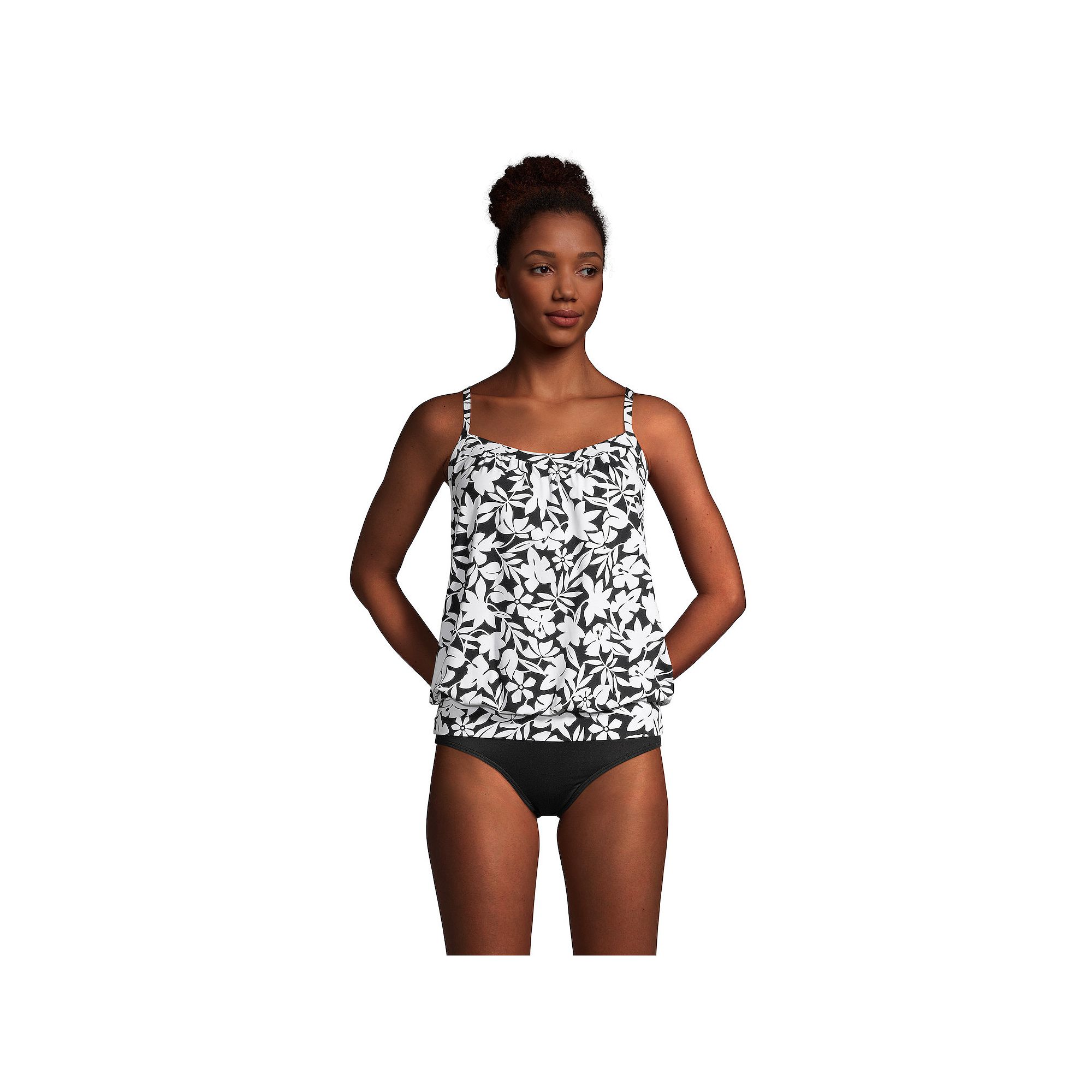 Womens Lands End DDD-Cup Bust-Minimizer Blouson Chlorine-Resistant Tankin