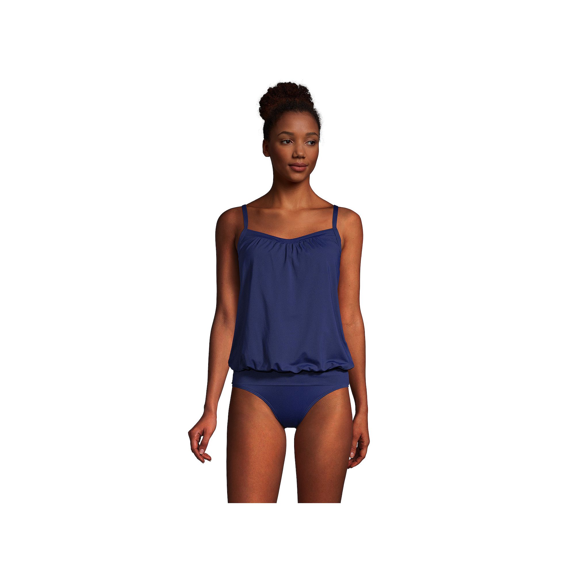 Womens Lands End DDD-Cup Bust-Minimizer Blouson Chlorine-Resistant Tankin