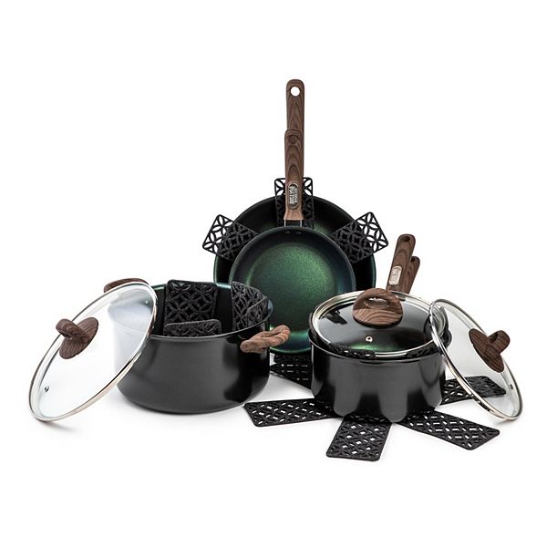 Thyme & Table, Kitchen, Thyme Table 8 Piece Nonstick Black Rainbow  Cookware Set