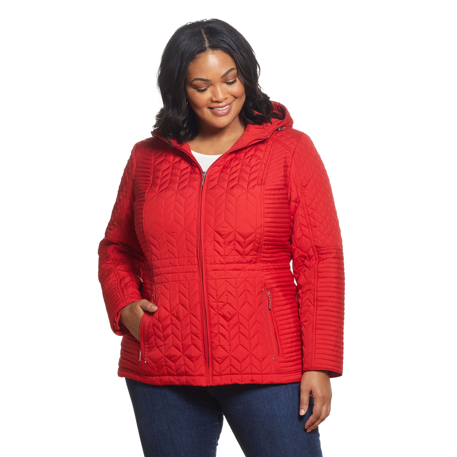 plus size quilted jacket with hood