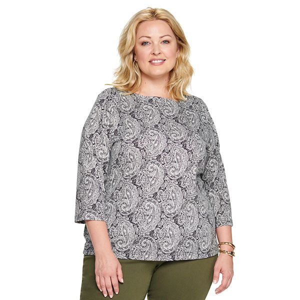 Plus Size Croft & Barrow® Essential Three Quarter Sleeve Boatneck Top