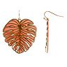 LC Lauren Conrad Pink & Gold Tone Palm Leaf Drop Earrings