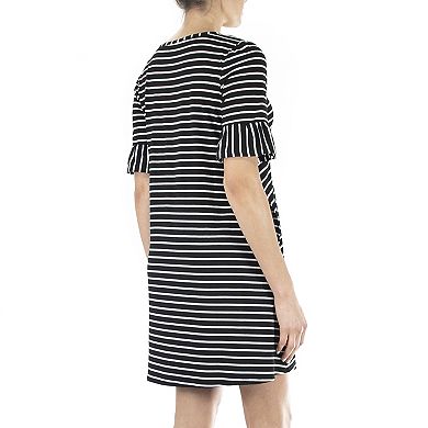 Women's Nina Leonard Ruffle-Sleeve Stripe Dress