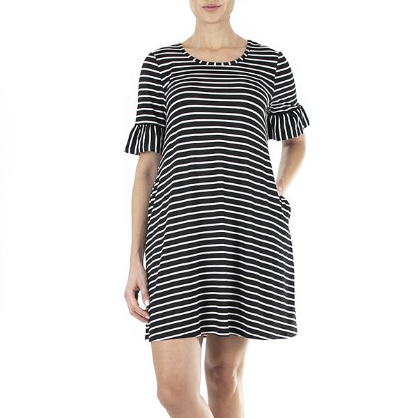 Women's Nina Leonard Ruffle-Sleeve Striped Swing Dress