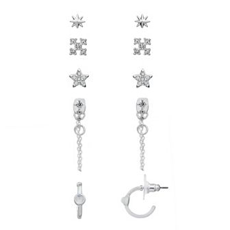 LC Lauren Conrad Silver Tone Simulated Opal Stud & Hoop Earring Set