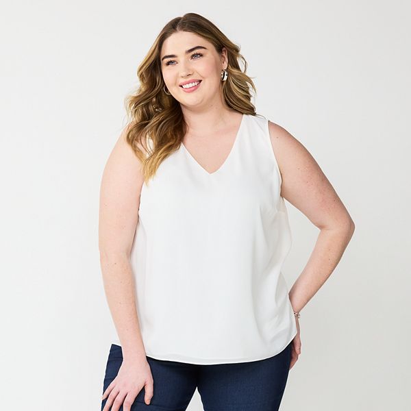 Plus Size Nine West Essential V-Neck Tank Top - Ivory Tusk (0X)