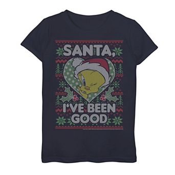 Girls 7-16 Looney Tunes Christmas Tweety Santa I've Been Good Graphic Tee