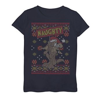 Girls 7-16 Looney Tunes Christmas Sweater Wile E. Coyote Naughty Graphic Tee