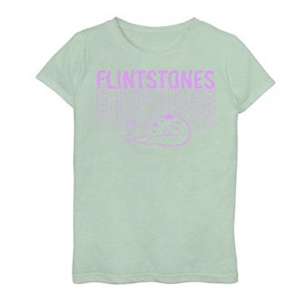 Girls 7-16 The Flintstones Dino And Pebbles Wavy Text Stack Graphic Tee