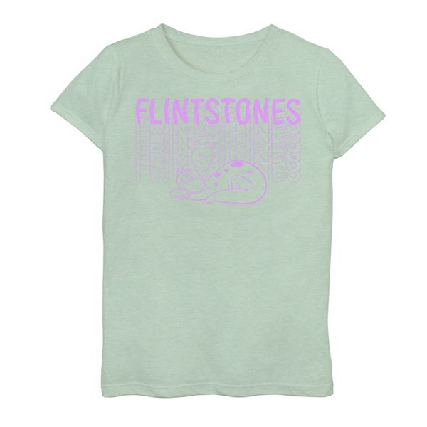 Girls 7-16 The Flintstones Dino And Pebbles Wavy Text Stack Graphic Tee